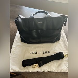 Jem + Bea Jemima Black Leather Changing bag, Weekender and Clutch